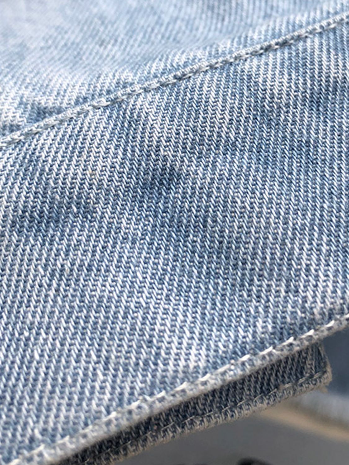 Raw Hem Collared Neck Long Sleeve Denim Top