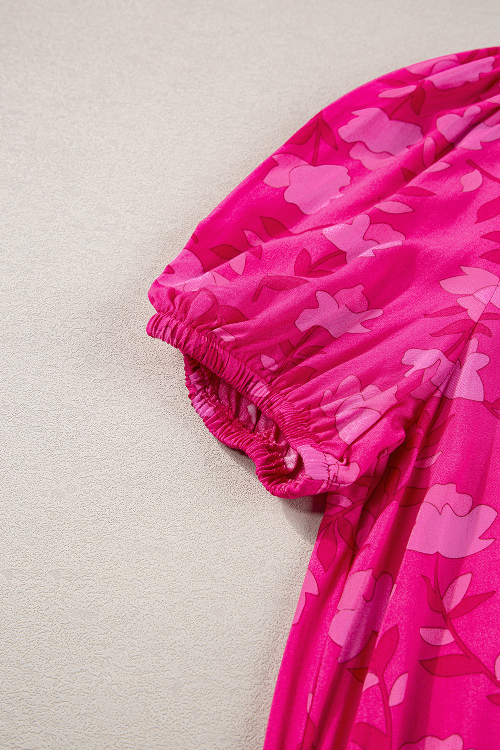 Rose Floral Print Pleated Drawstring Flowy Midi Dress