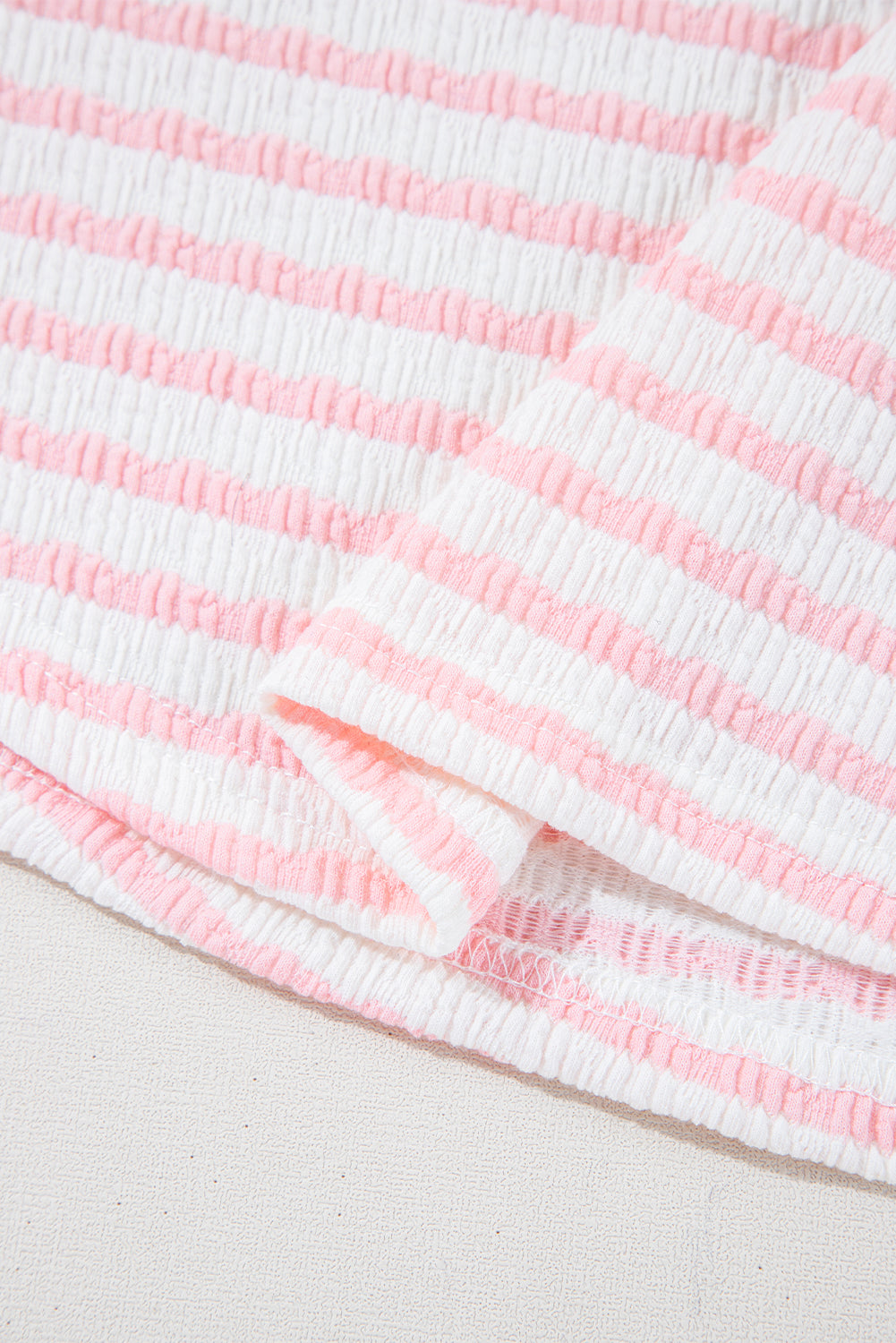 Stripe Knitted Short Sleeve Top and Drawstring Shorts Set