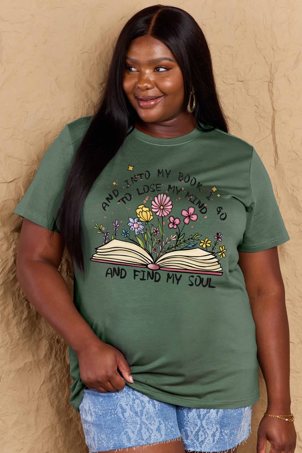 Love Full Size Book & Flower Graphic Tee