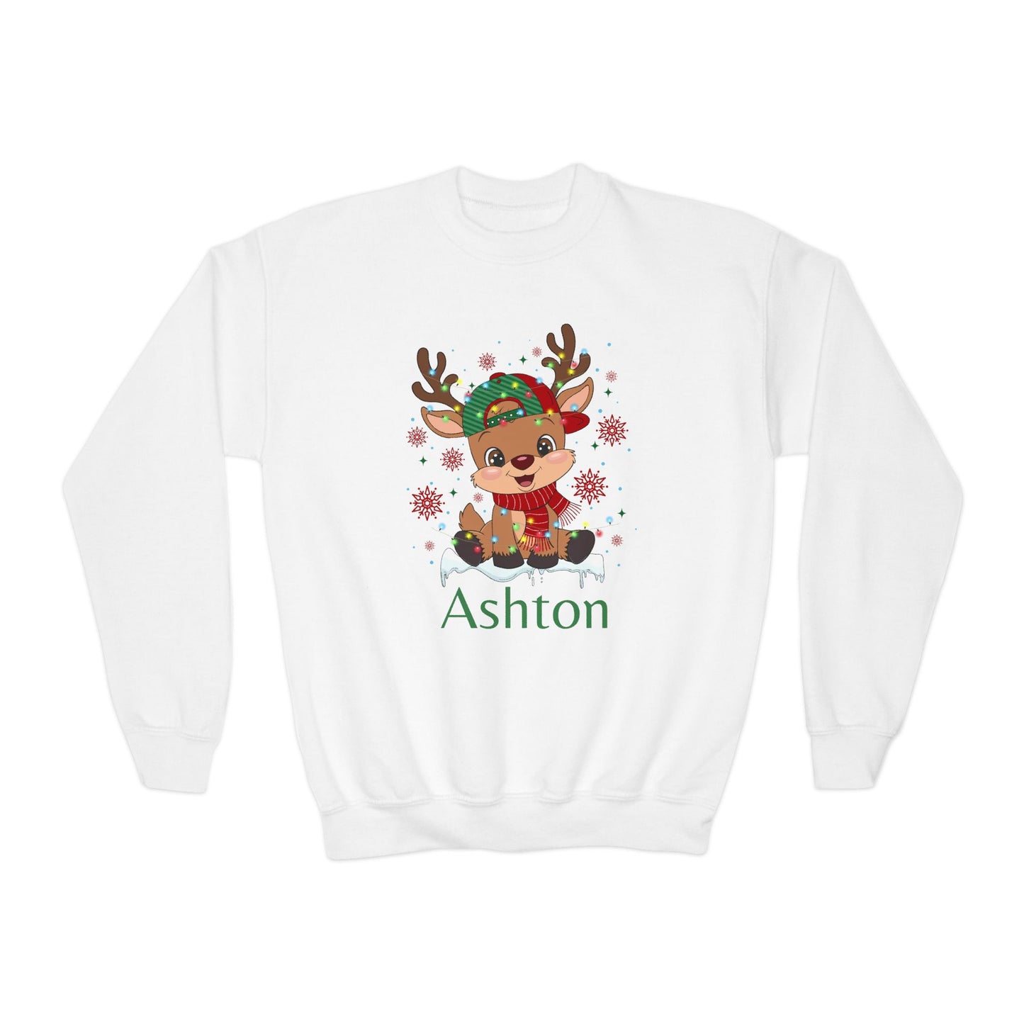 Youth Crewneck | Custom Name Sparkly Rudolph