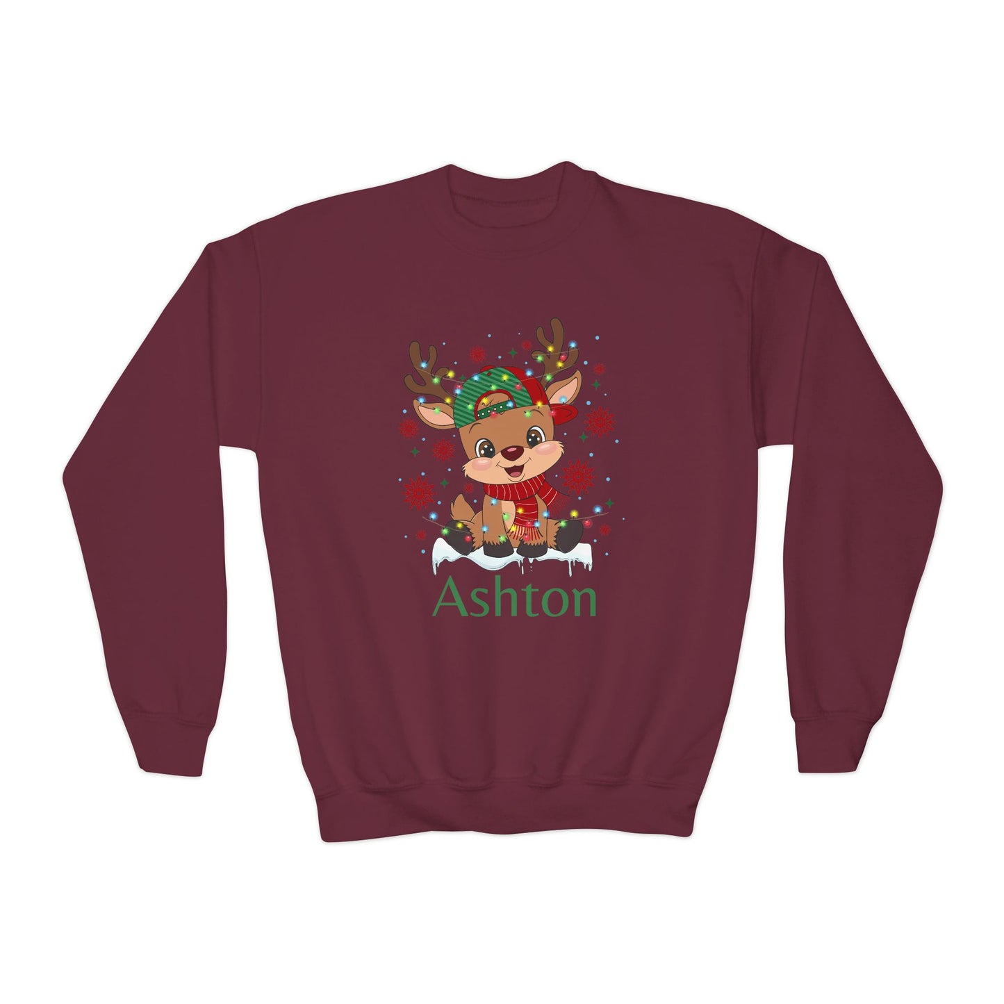 Youth Crewneck | Custom Name Sparkly Rudolph