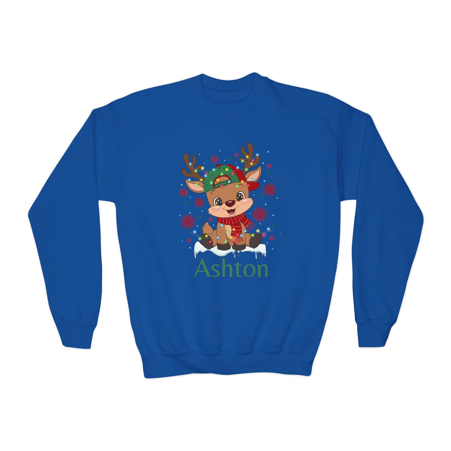 Youth Crewneck | Custom Name Sparkly Rudolph