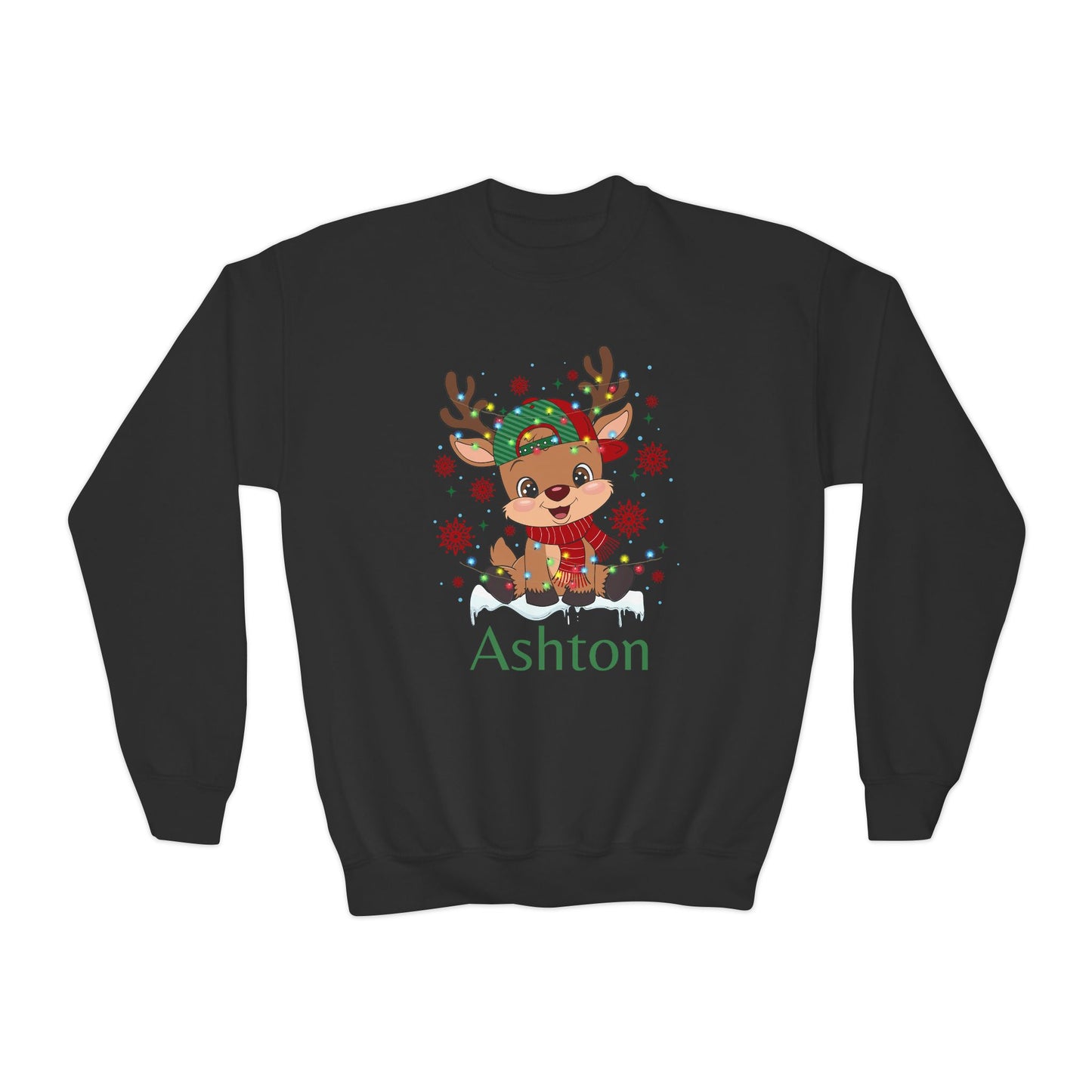 Youth Crewneck | Custom Name Sparkly Rudolph