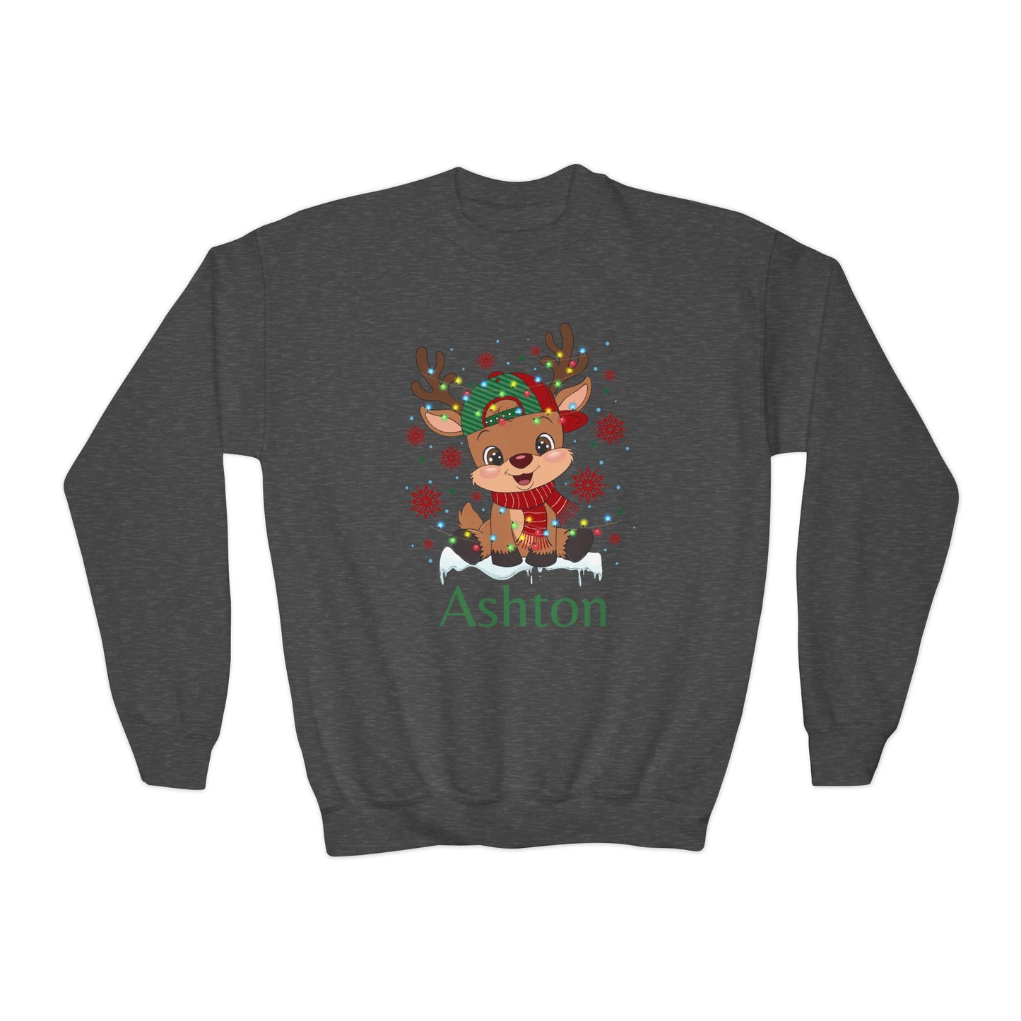 Youth Crewneck | Custom Name Sparkly Rudolph