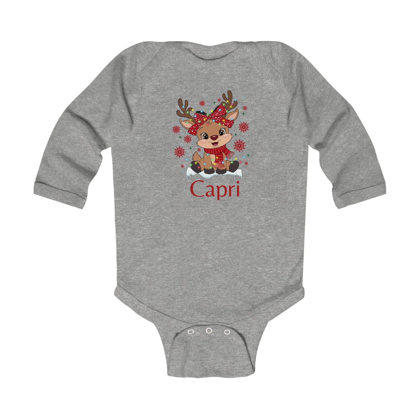 Infant Long Sleeve Bodysuit | Custom Name Blush Sparkly Rudolph
