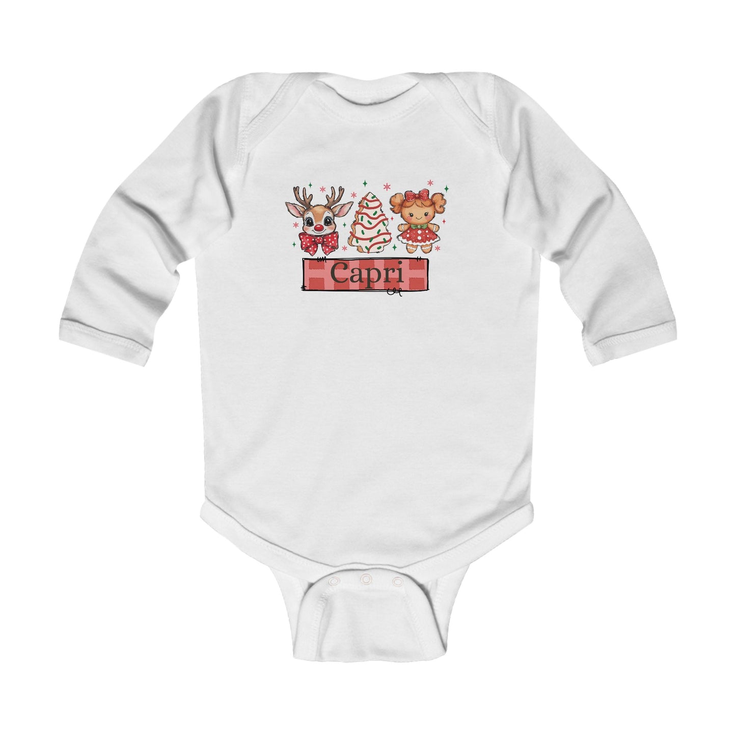 Infant Long Sleeve Bodysuit | Custom Name Christmas Cake Snack