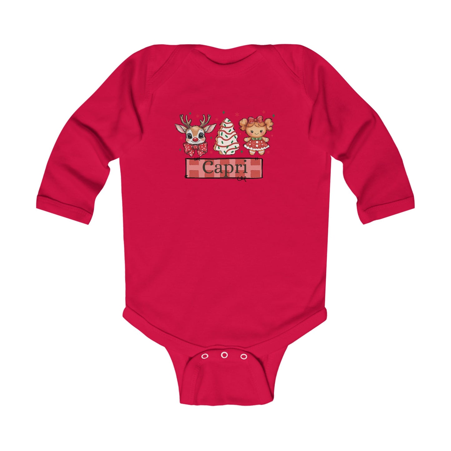 Infant Long Sleeve Bodysuit | Custom Name Christmas Cake Snack