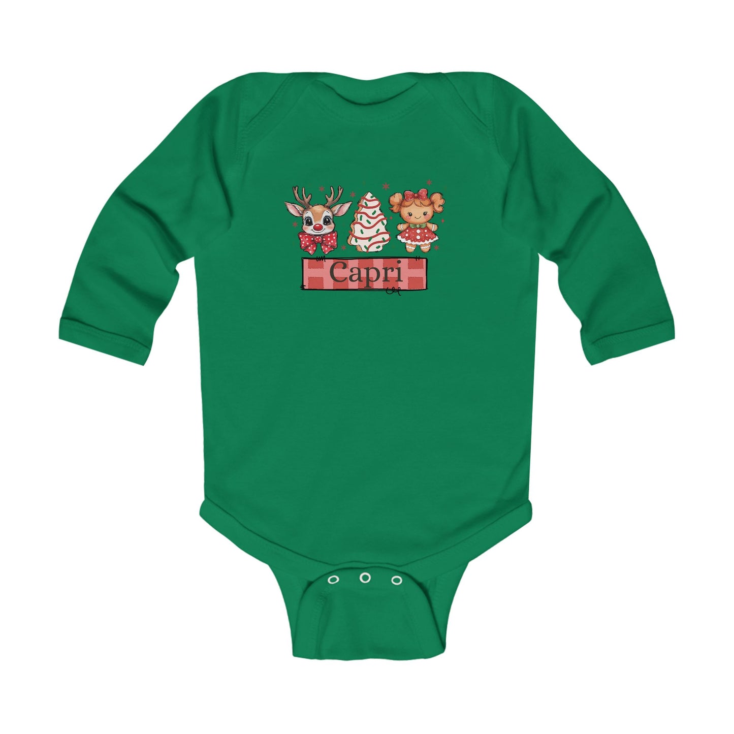 Infant Long Sleeve Bodysuit | Custom Name Christmas Cake Snack