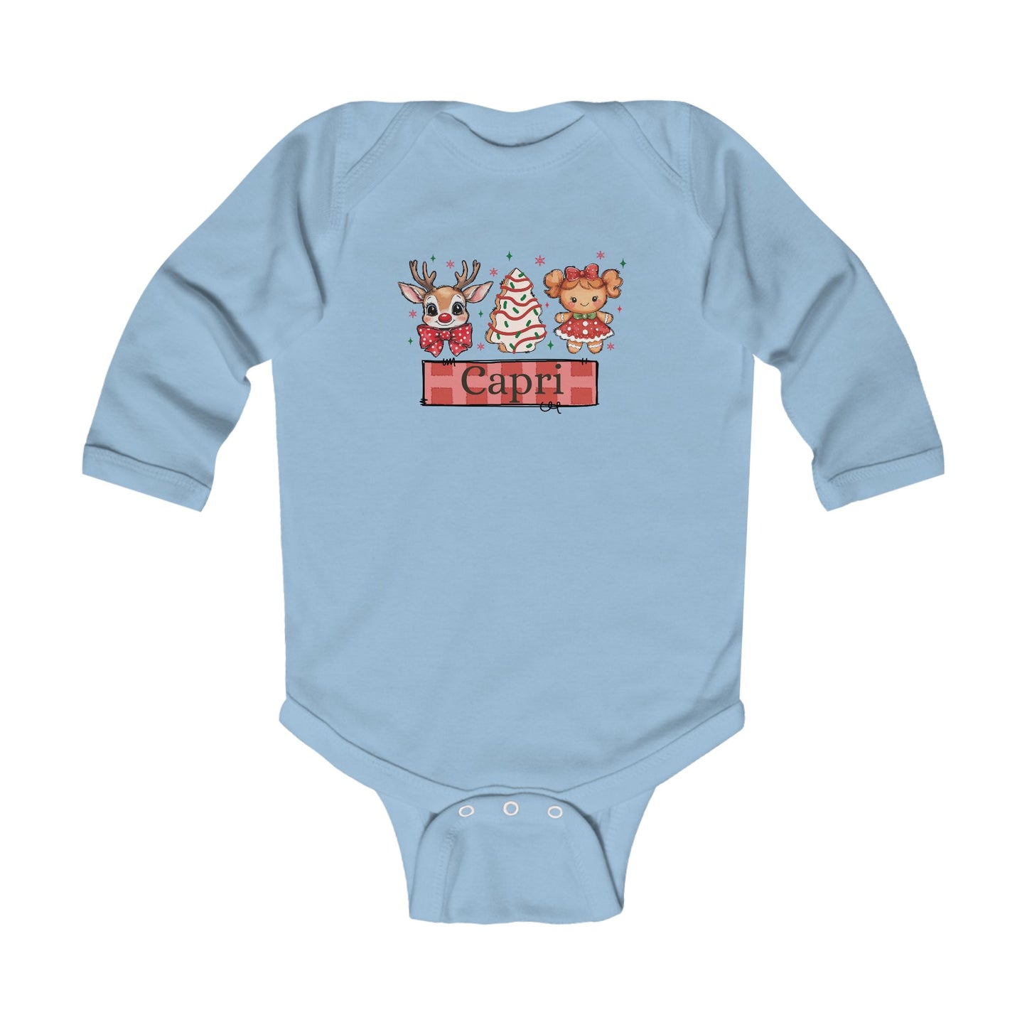 Infant Long Sleeve Bodysuit | Custom Name Christmas Cake Snack