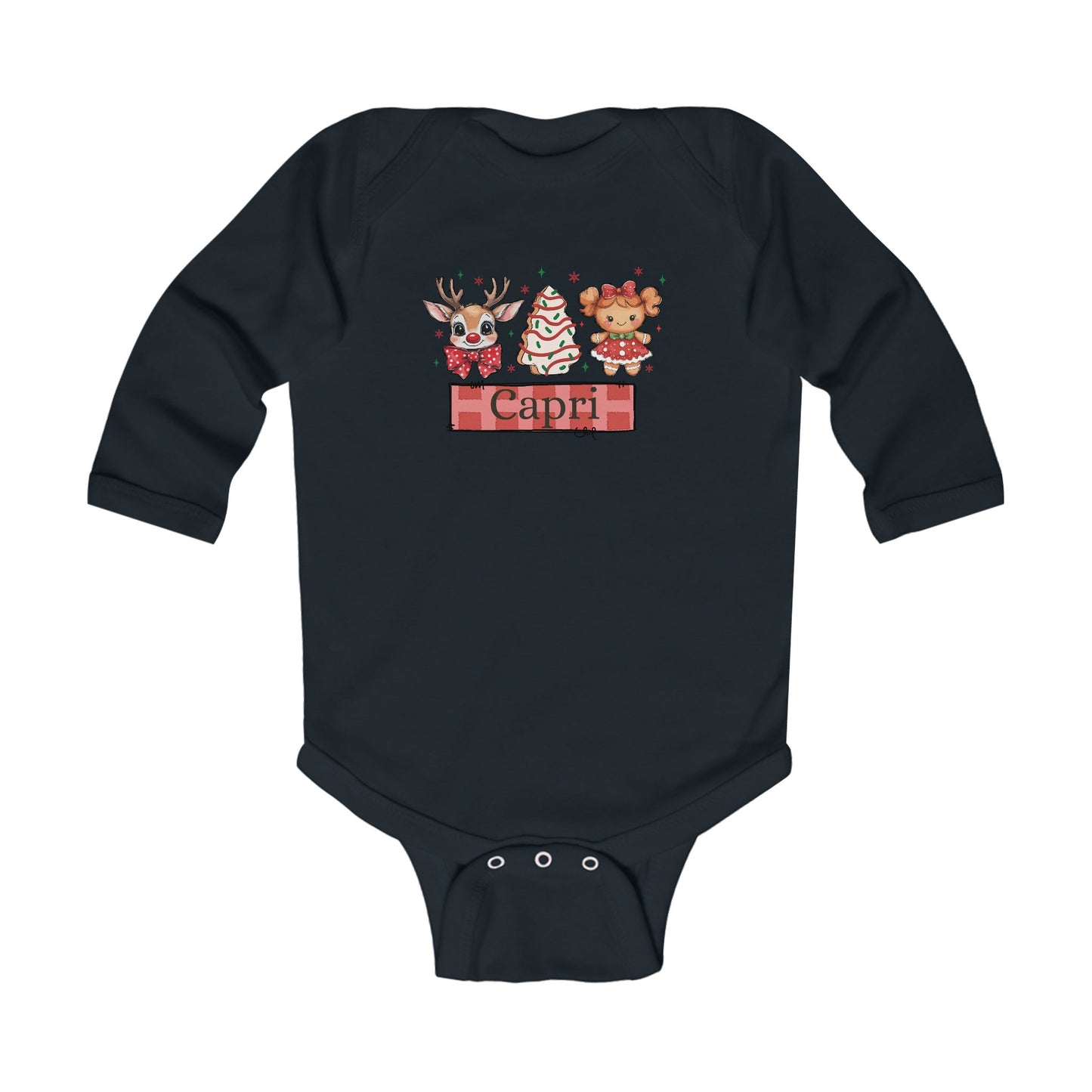 Infant Long Sleeve Bodysuit | Custom Name Christmas Cake Snack
