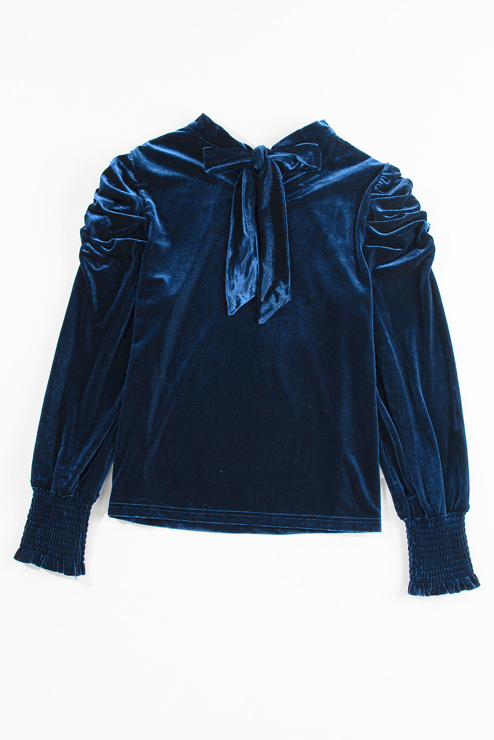 Mock Neck Puff Sleeve Velvet Blouse
