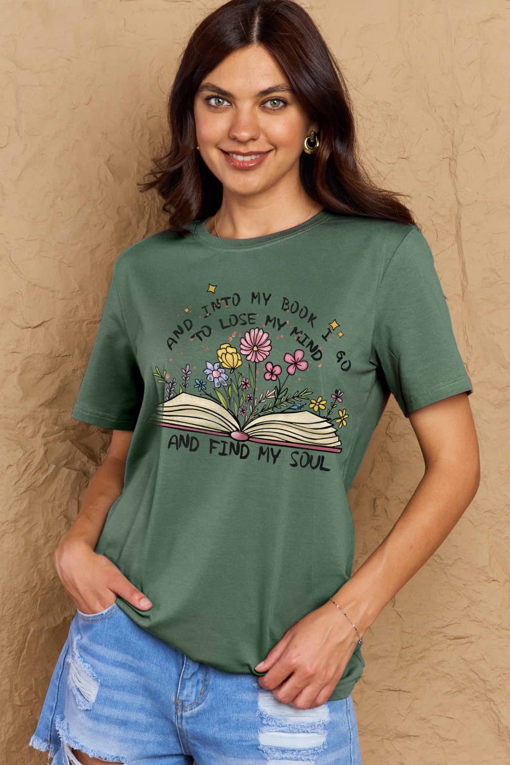Love Full Size Book & Flower Graphic Tee