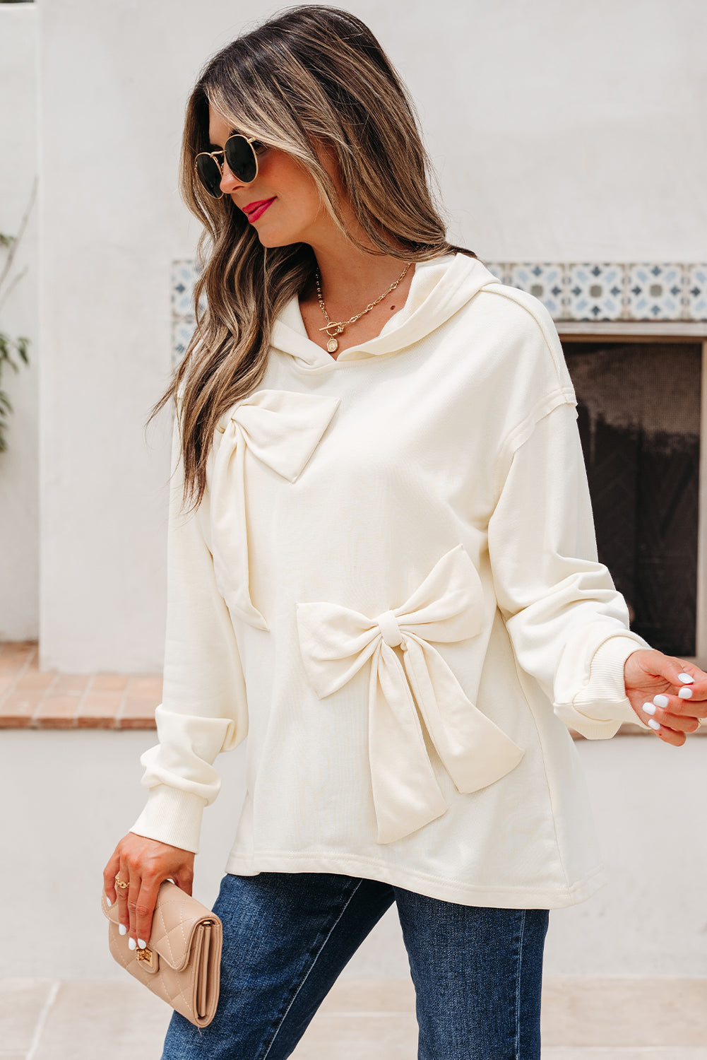 Bow Detail Loose Hoodie