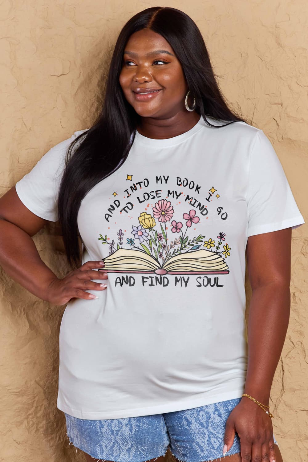 Love Full Size Book & Flower Graphic Tee