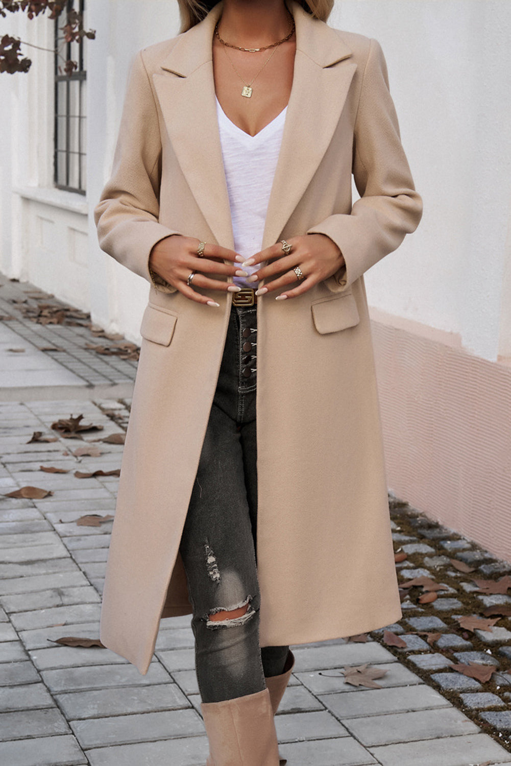 Fashionable Pocketed Overcoat