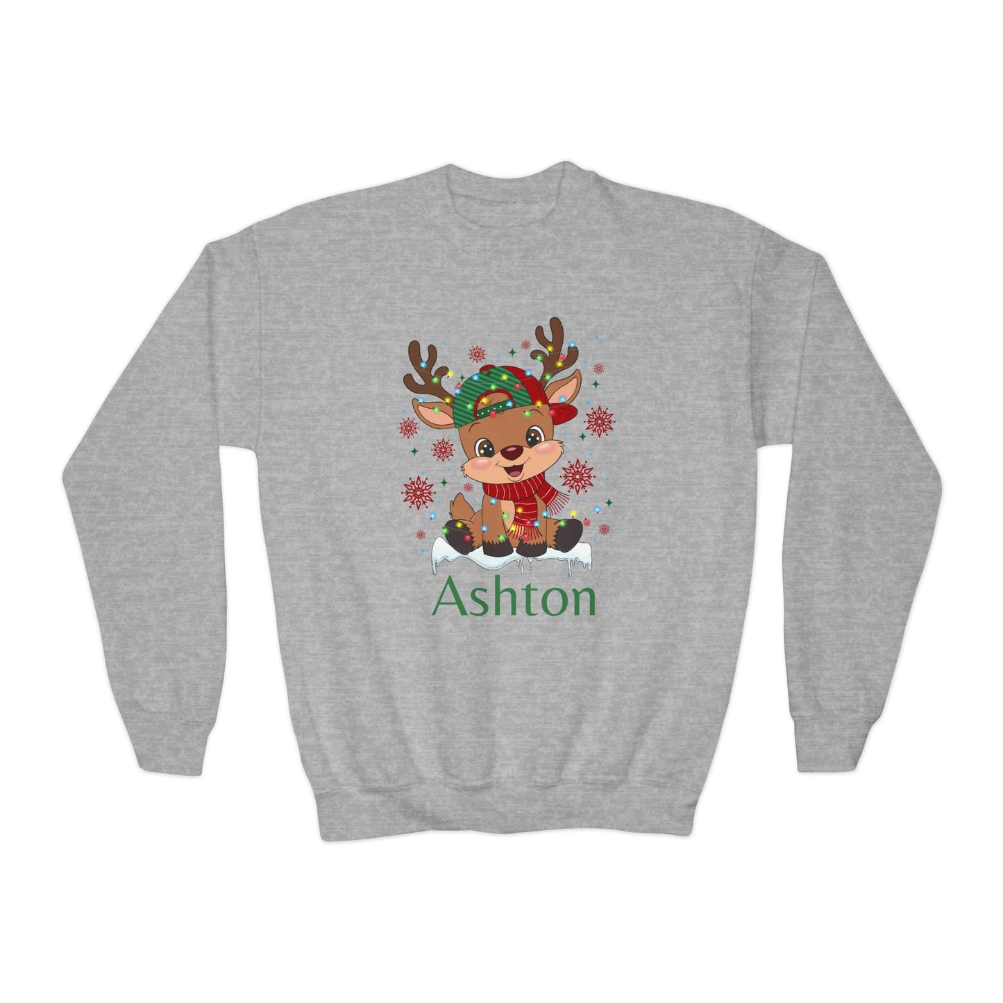 Youth Crewneck | Custom Name Sparkly Rudolph