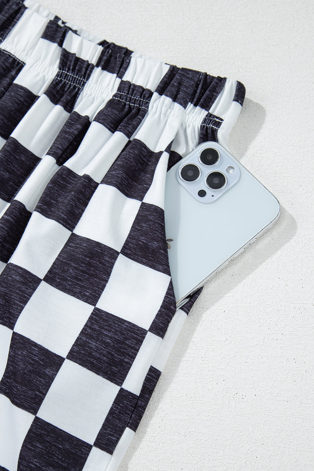 Checked Print High Waist Wide Leg Pants