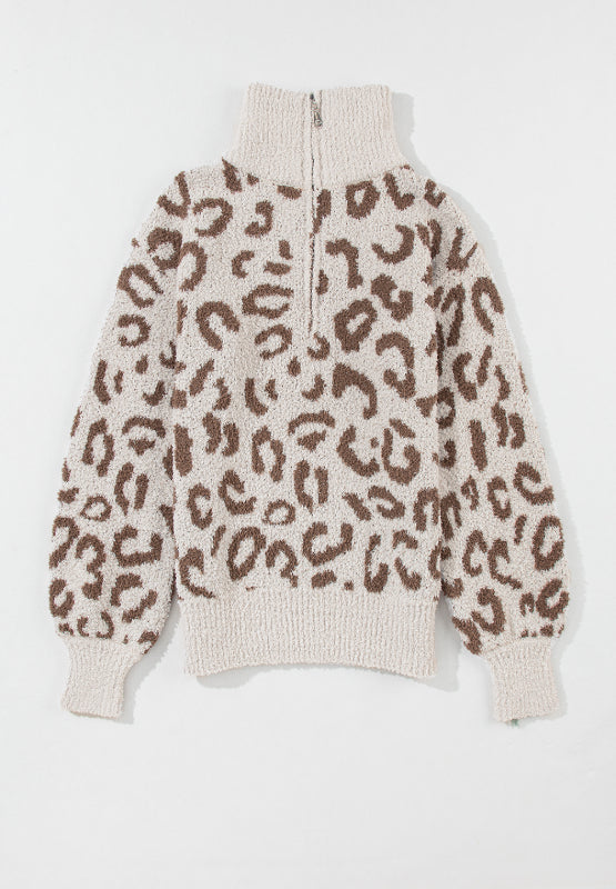 Leopard Half Zip Sweater