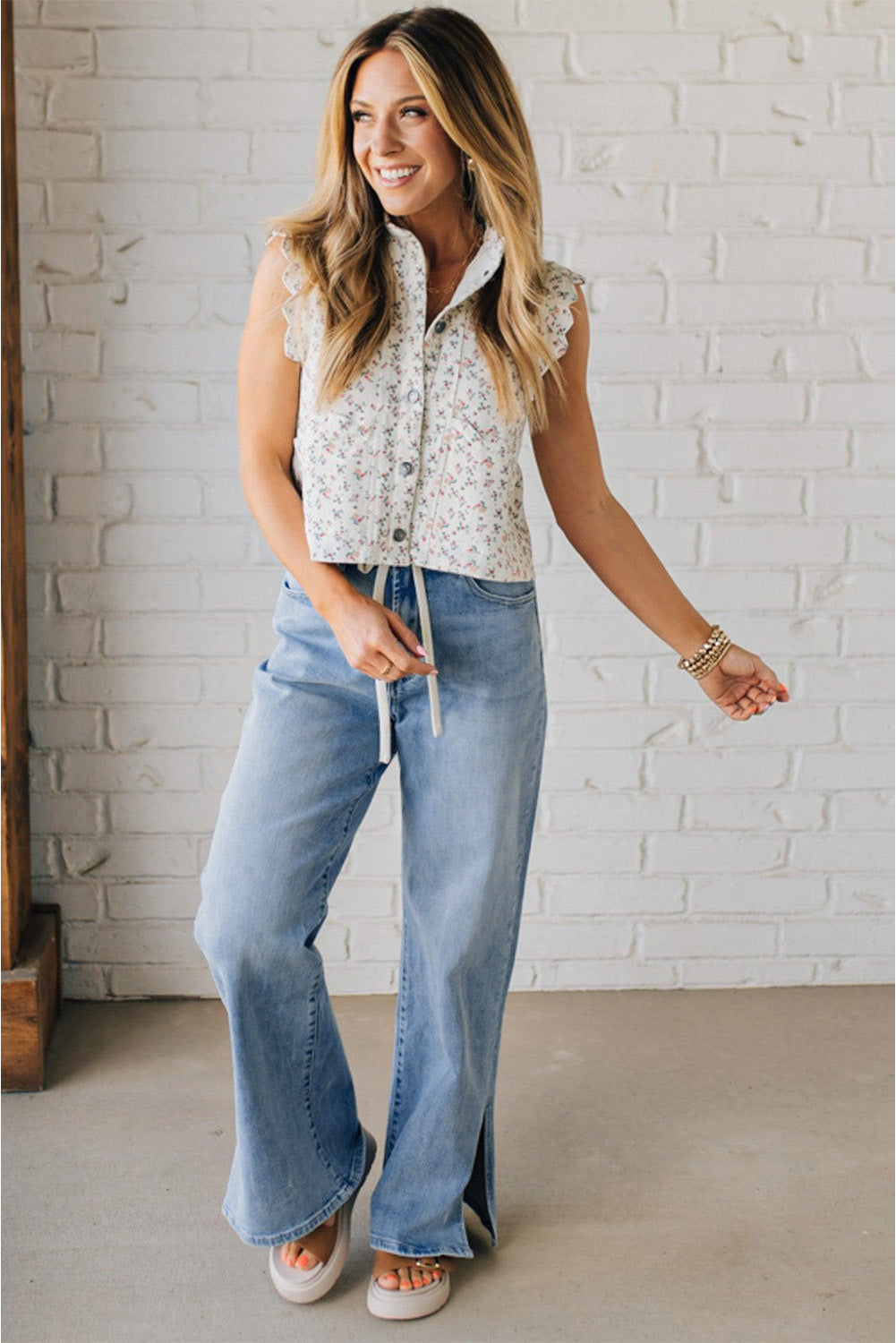 High Rise Drawstring Casual Jeans