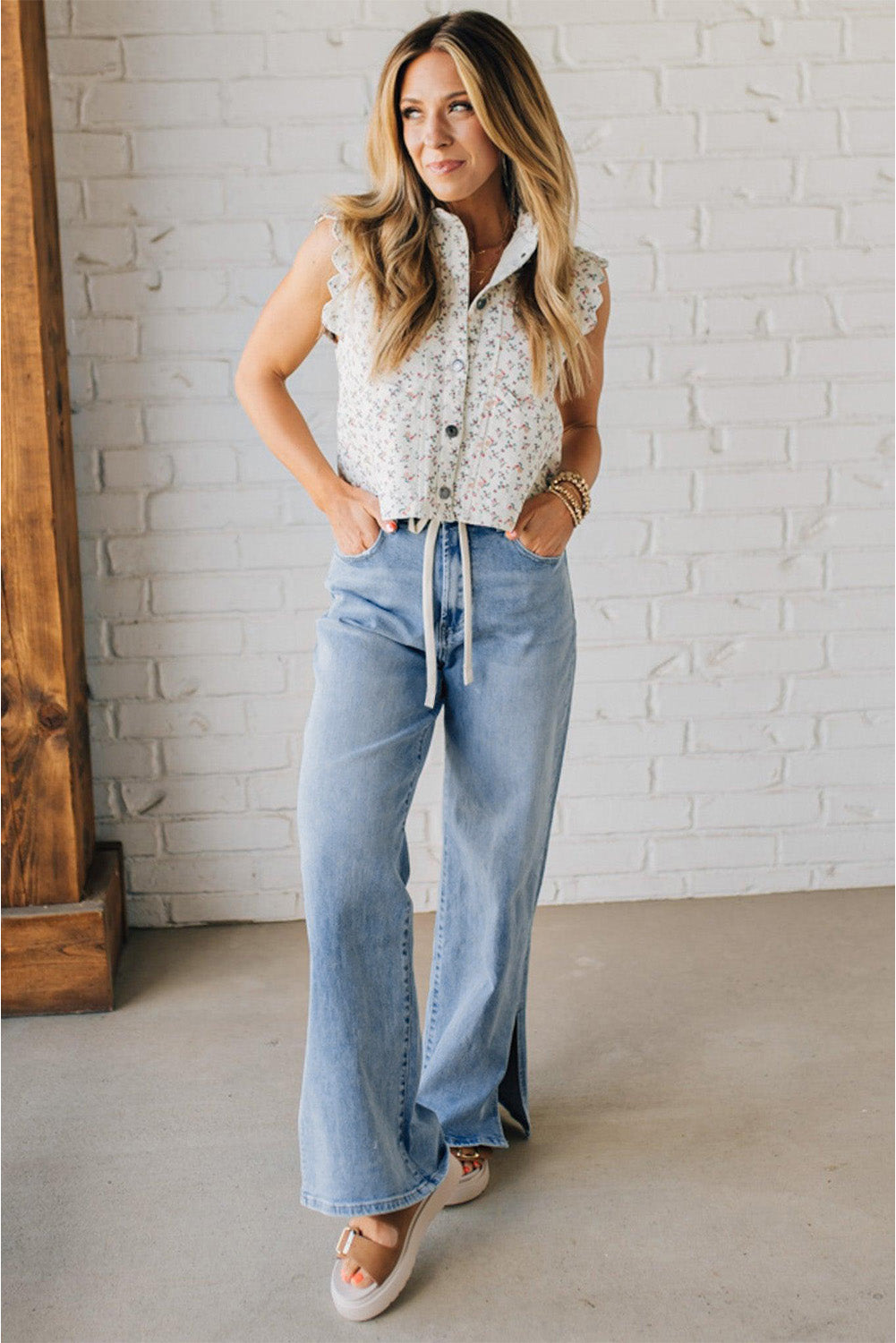 High Rise Drawstring Casual Jeans