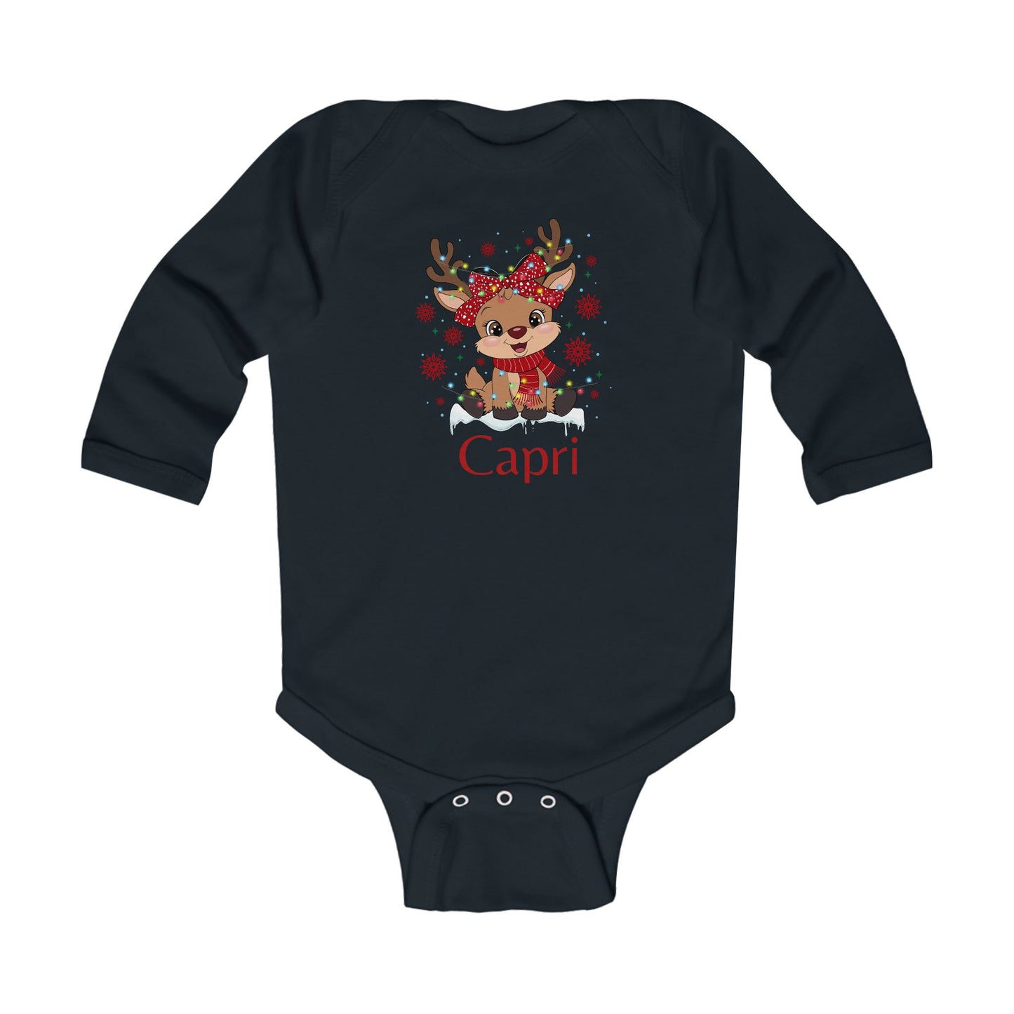Infant Long Sleeve Bodysuit | Custom Name Blush Sparkly Rudolph