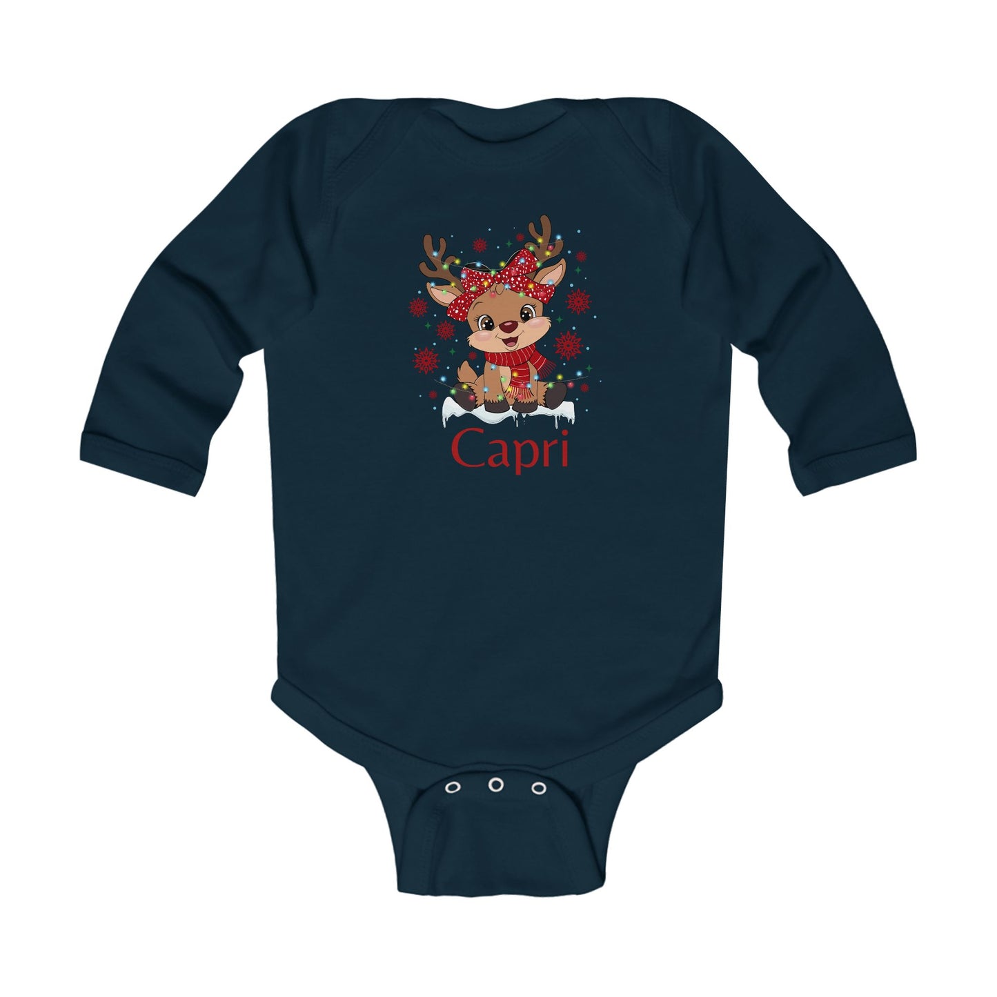Infant Long Sleeve Bodysuit | Custom Name Blush Sparkly Rudolph
