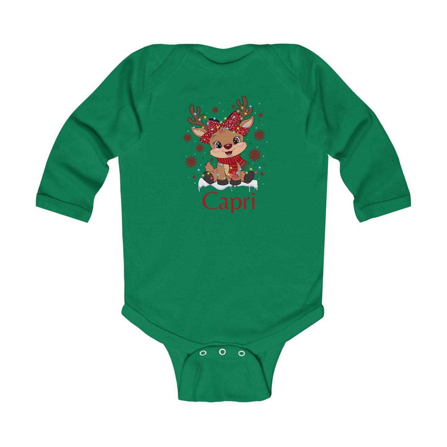 Infant Long Sleeve Bodysuit | Custom Name Blush Sparkly Rudolph