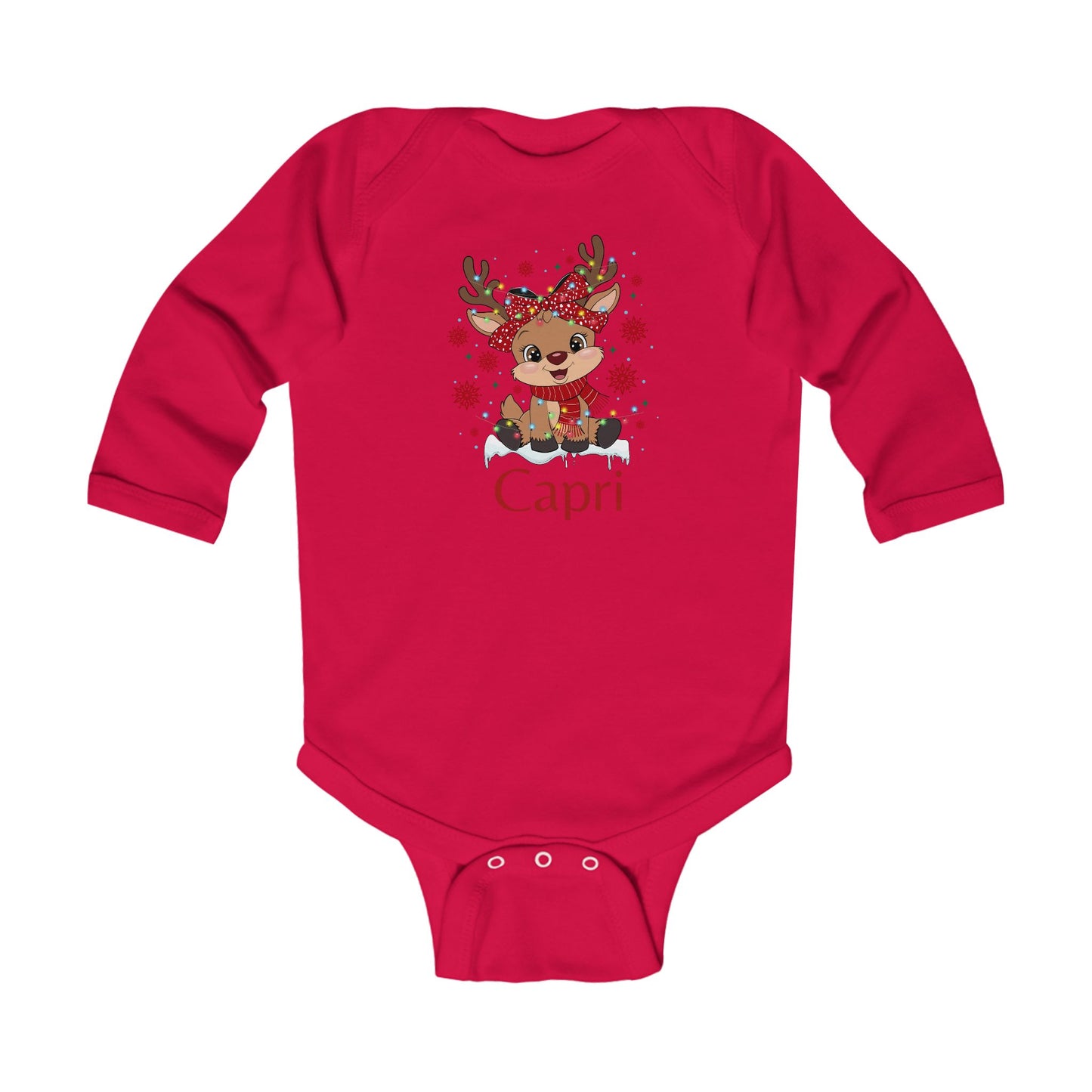 Infant Long Sleeve Bodysuit | Custom Name Blush Sparkly Rudolph