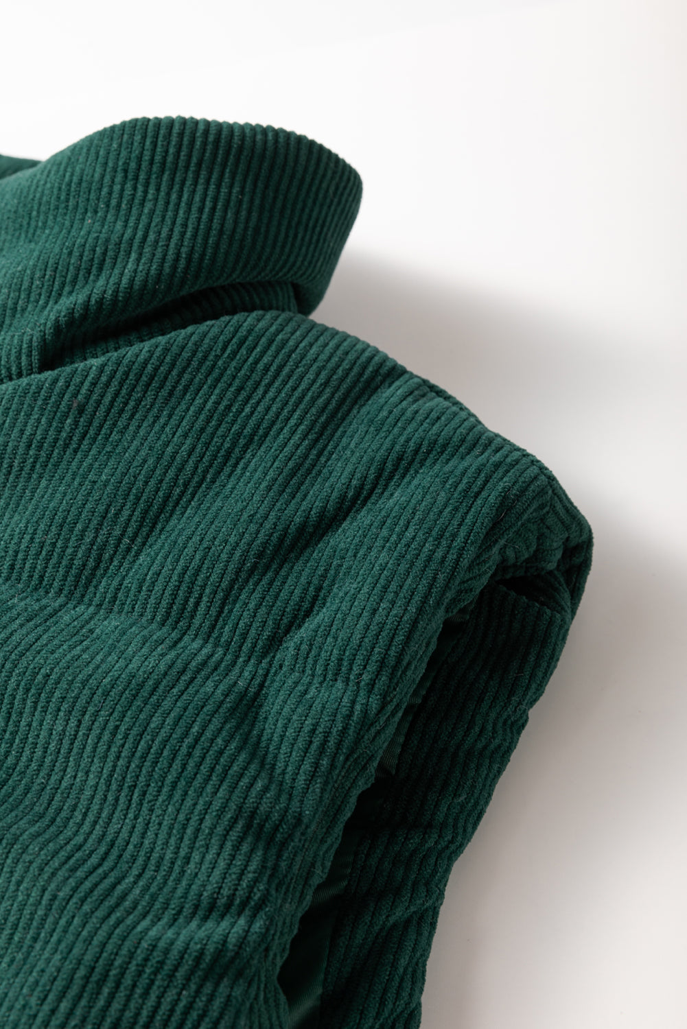 Coffee Corduroy Stand Neck Zipped Puffer Vest