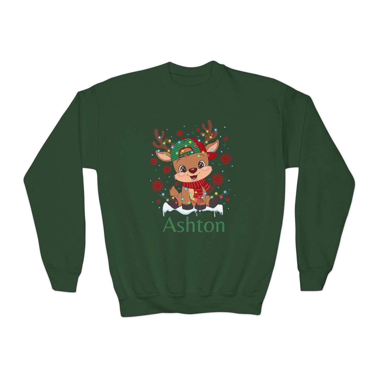 Youth Crewneck | Custom Name Sparkly Rudolph
