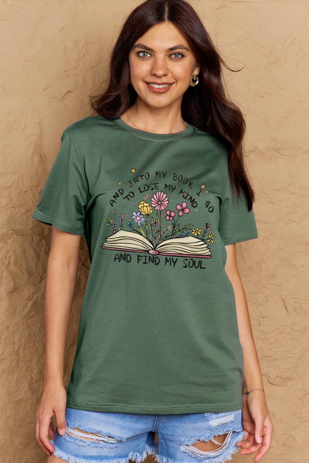 Love Full Size Book & Flower Graphic Tee