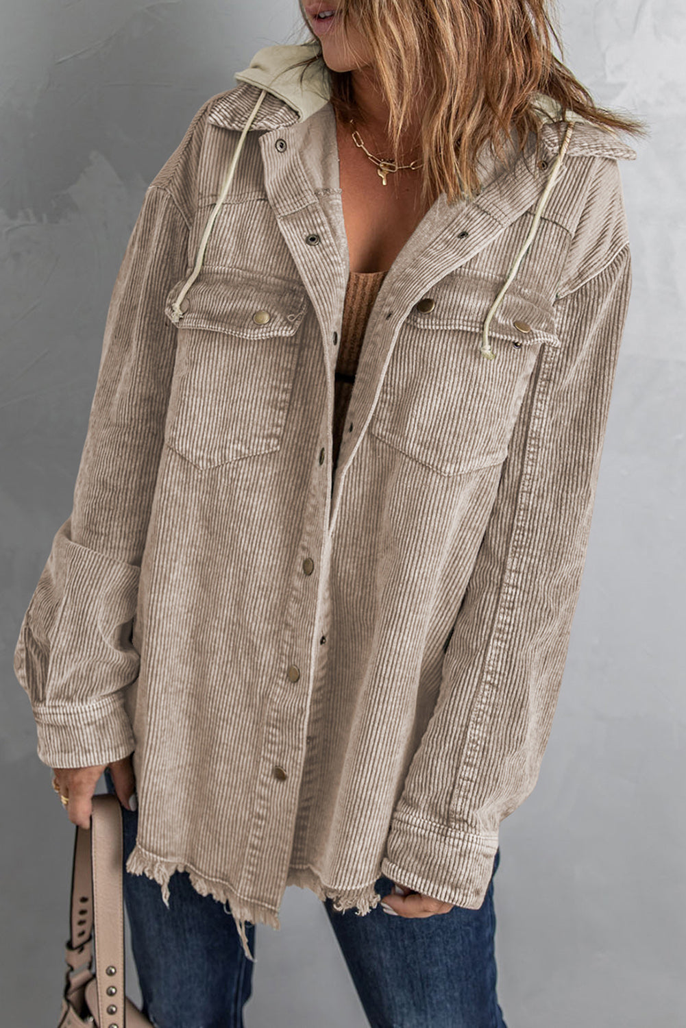 Patchwork Hooded Corduroy Jacket