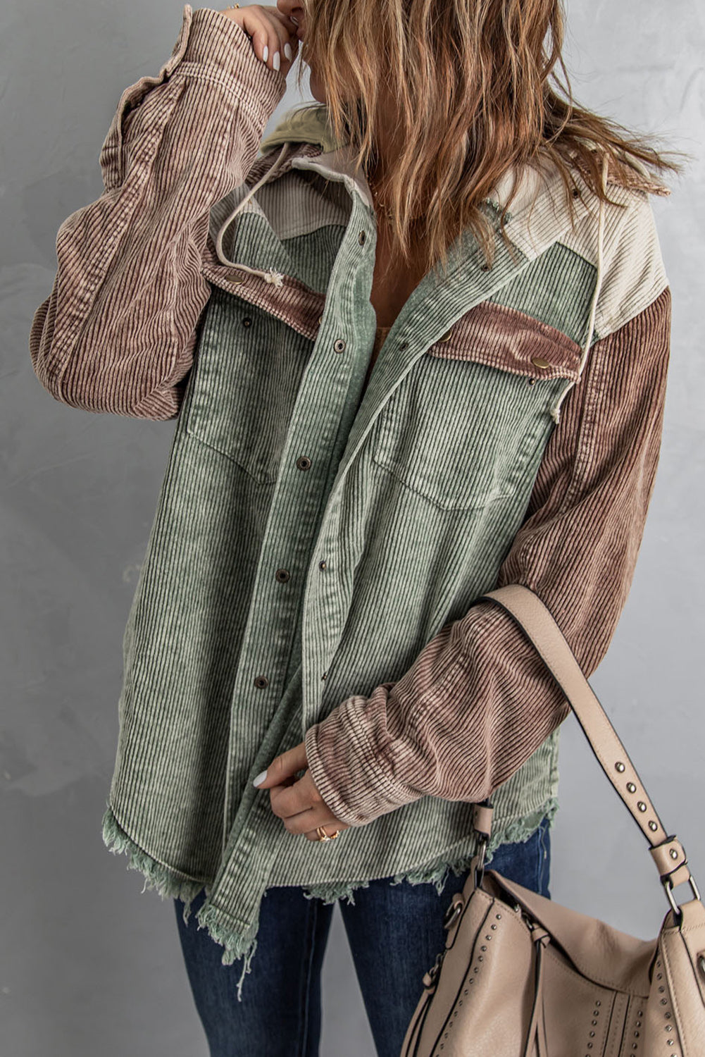 Patchwork Hooded Corduroy Jacket