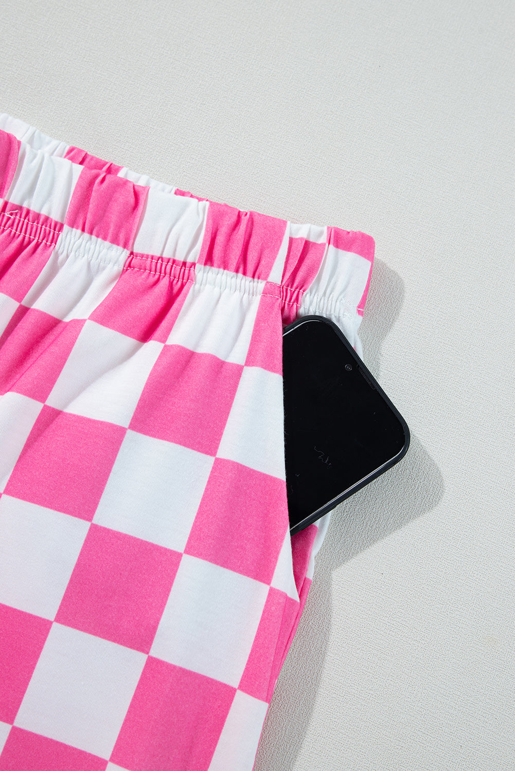 Checked Print High Waist Wide Leg Pants