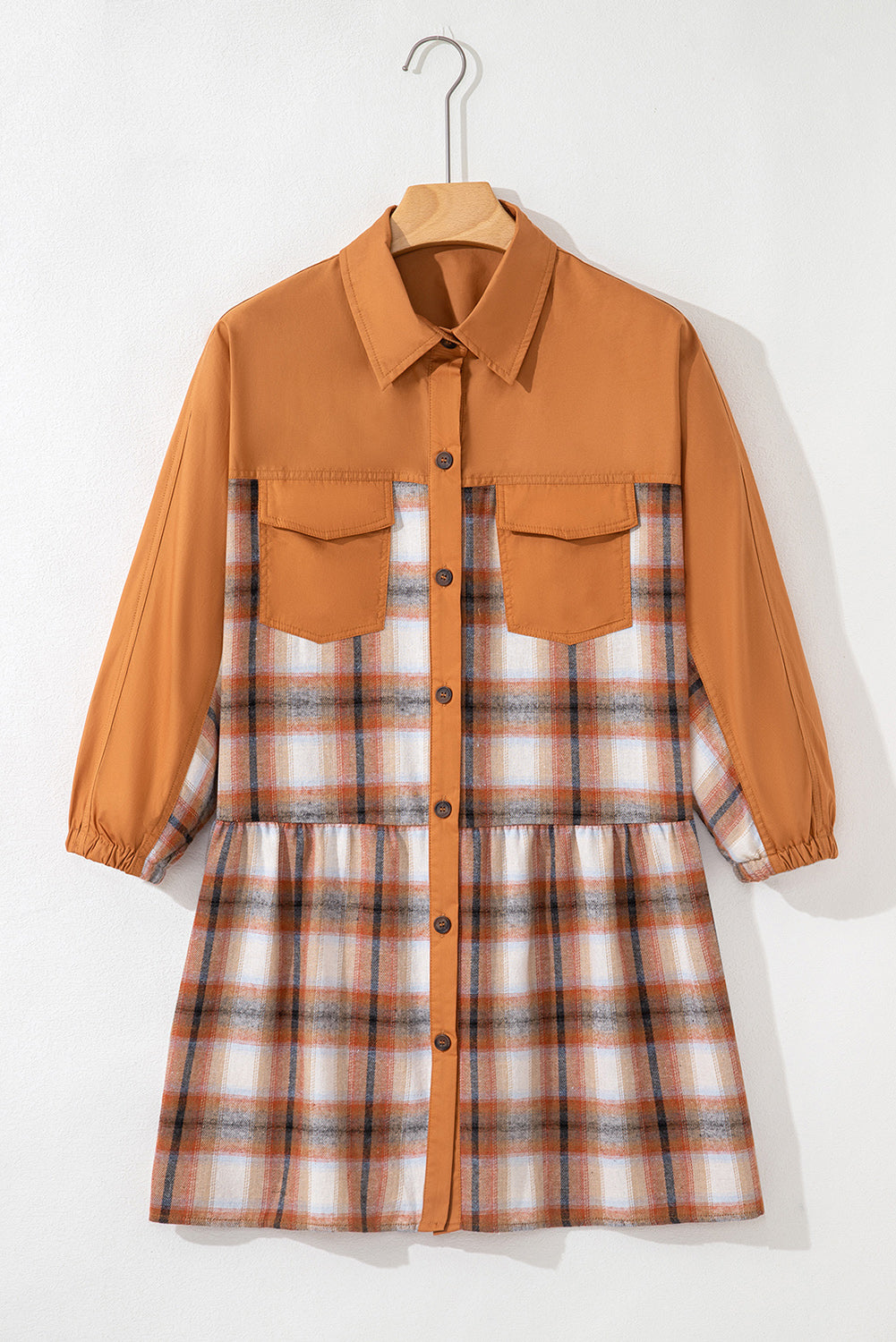 Ruffle Plaid Shirt Dress