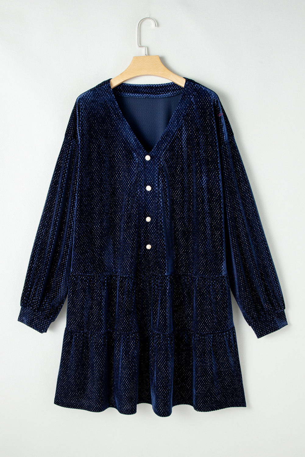 Velvet Tiered Buttons Tiered Dress