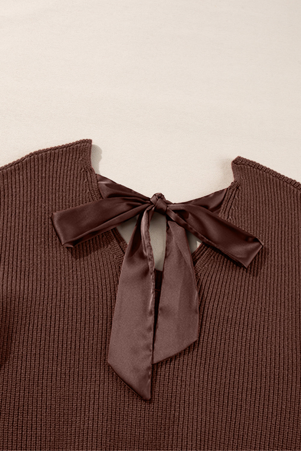 Apricot Lantern Sleeve V Neck Knot Back Sweater