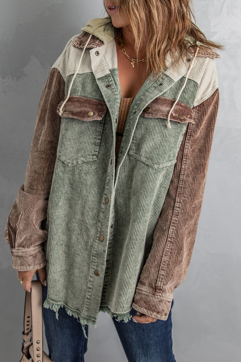 Patchwork Hooded Corduroy Jacket