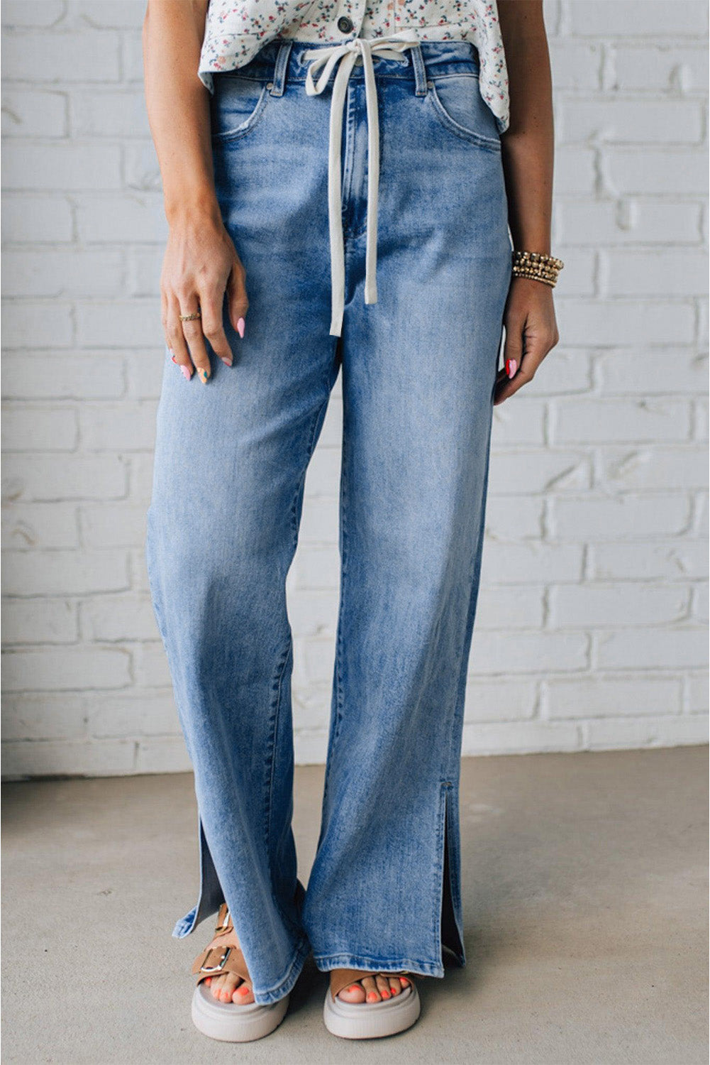 High Rise Drawstring Casual Jeans