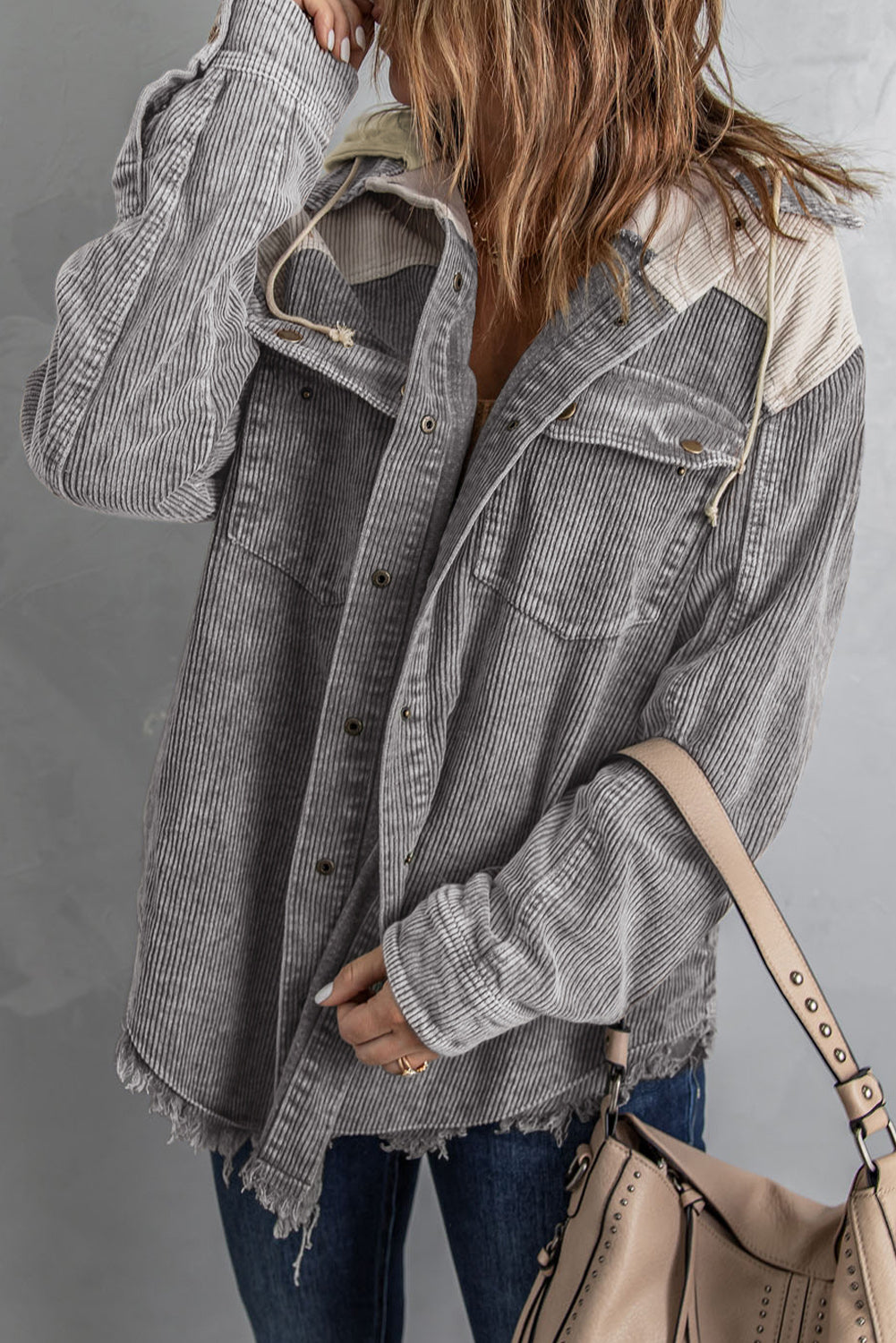 Patchwork Hooded Corduroy Jacket