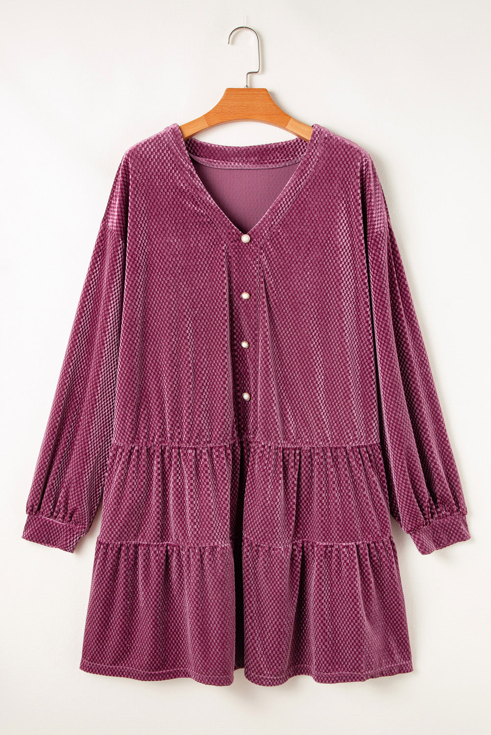 Velvet Tiered Buttons Tiered Dress
