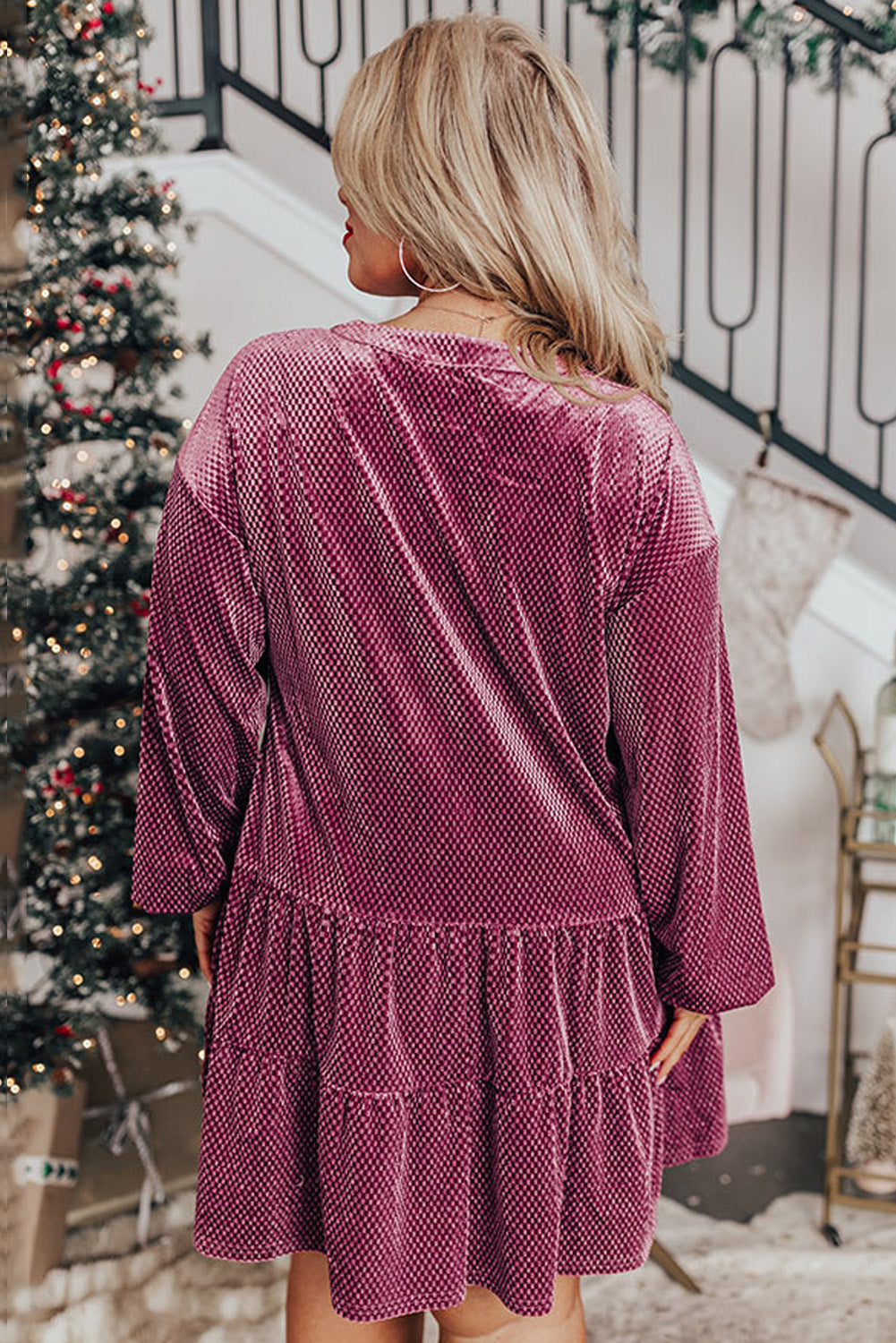 Velvet Tiered Buttons Tiered Dress