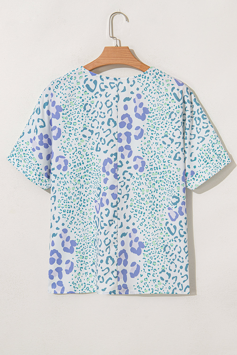 Mixed Leopard Print V Neck Short Sleeve Blouse