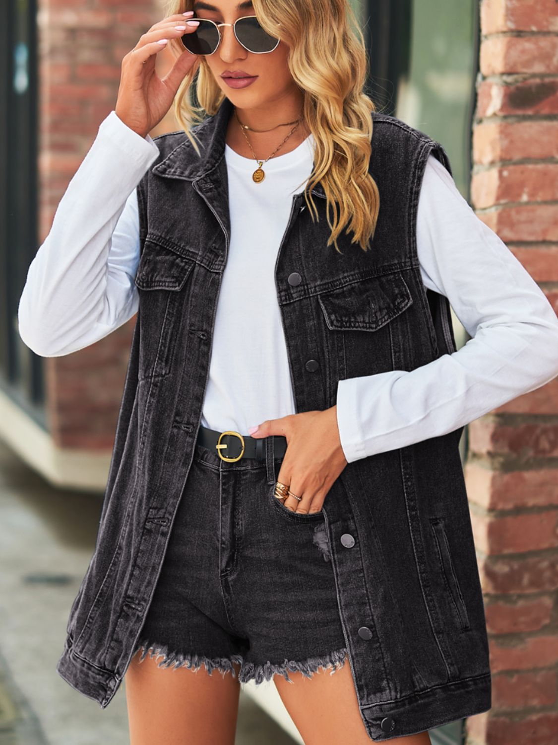 Sleeveless Denim Top with Pockets