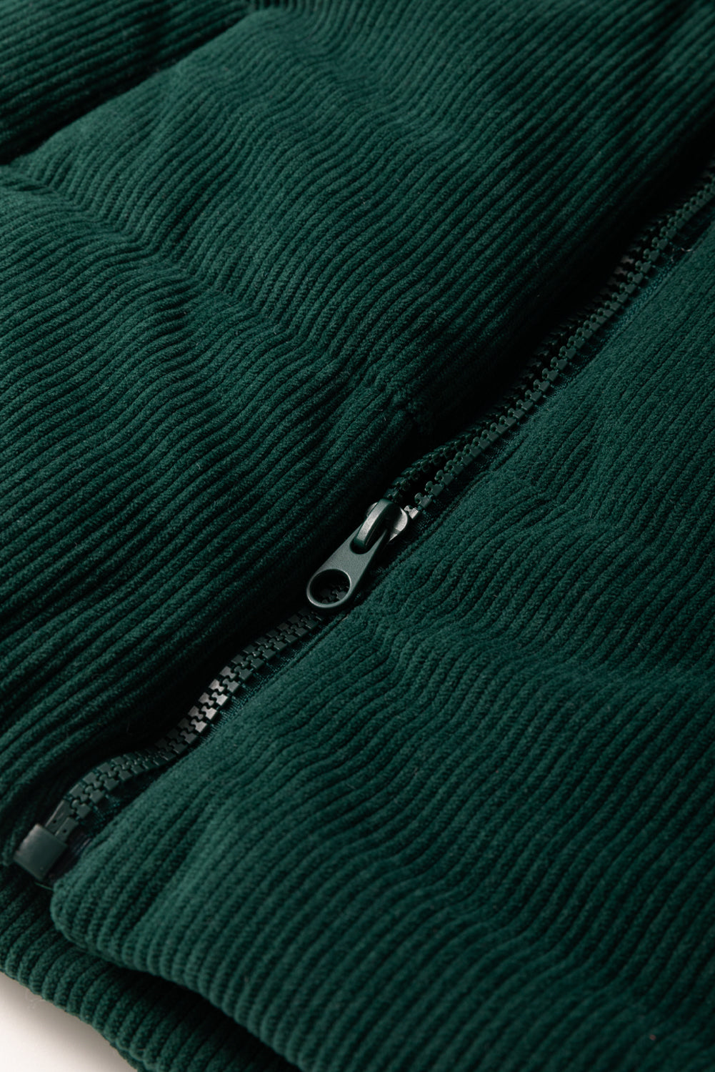 Coffee Corduroy Stand Neck Zipped Puffer Vest