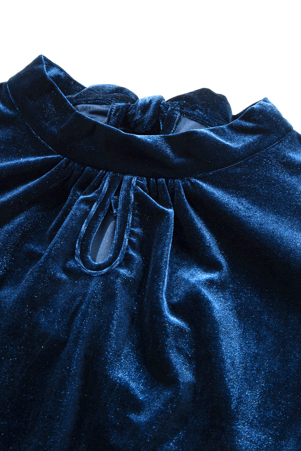 Mock Neck Puff Sleeve Velvet Blouse