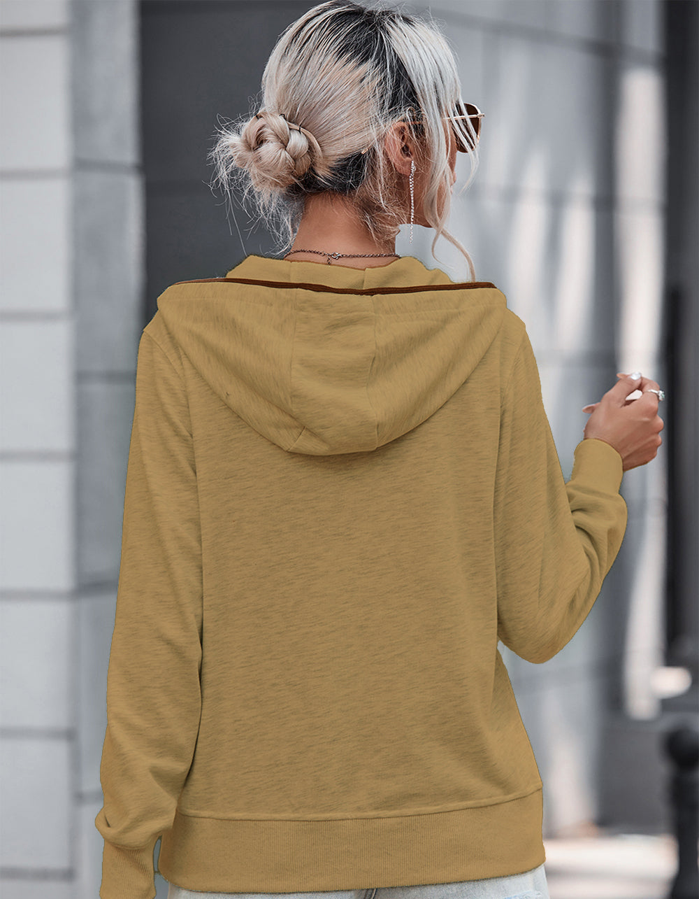 Half Button Drawstring Hoodie