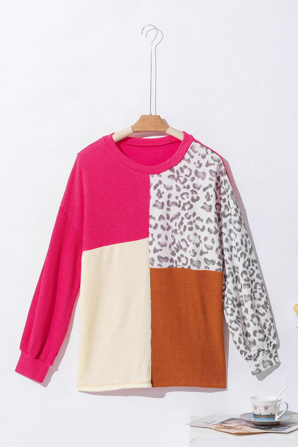 Leopard Patchwork Ribbed Long Sleeve Top