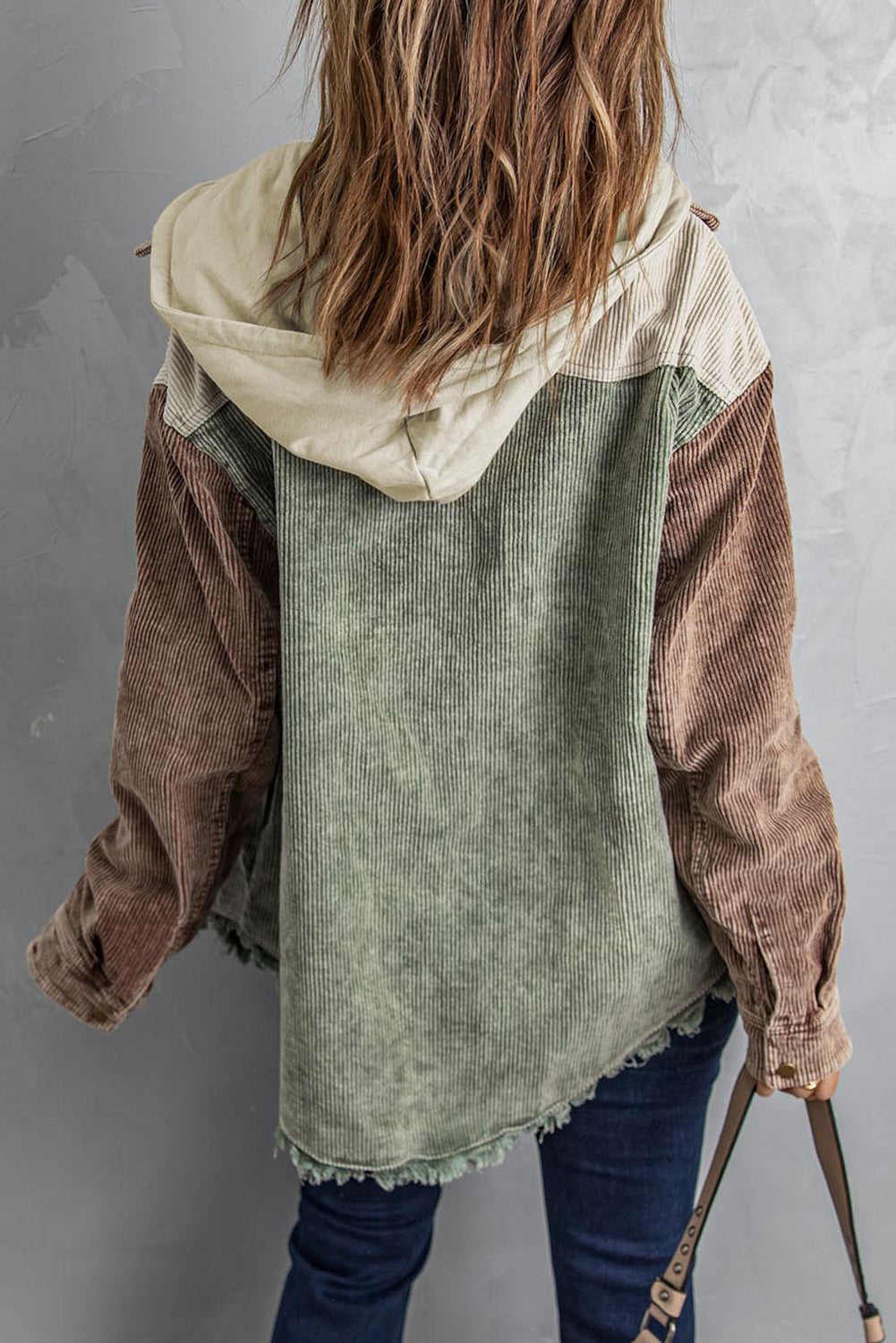 Patchwork Hooded Corduroy Jacket